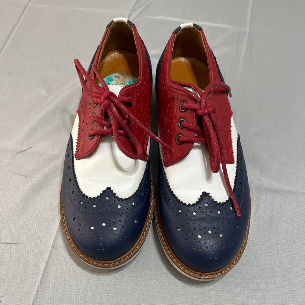 Vintage‎ John Fluevog Wingtip Oxford Red White Blue Lug Sole Shoes Size 7
